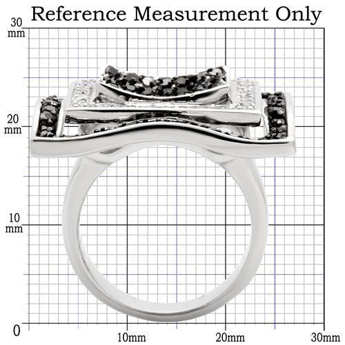 0W058 - Rhodium + Ruthenium Brass Ring with AAA Grade CZ in Jet