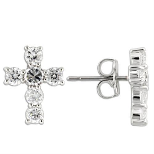 0W155 - Rhodium 925 Sterling Silver Earrings with AAA Grade CZ in Clear