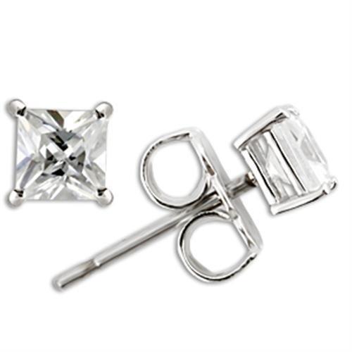 0W158 - Rhodium 925 Sterling Silver Earrings with AAA Grade CZ in Clear
