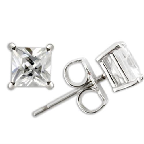 0W159 - Rhodium 925 Sterling Silver Earrings with AAA Grade CZ in Clear