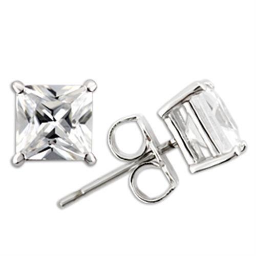 0W160 - Rhodium 925 Sterling Silver Earrings with AAA Grade CZ in Clear