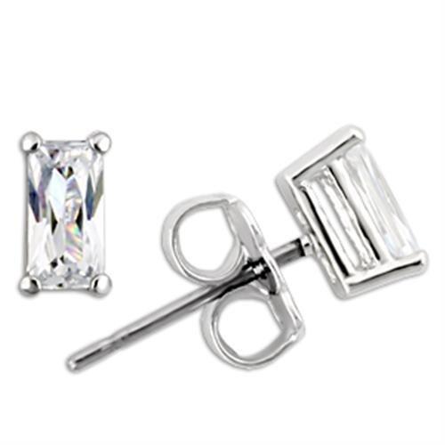 0W161 - Rhodium 925 Sterling Silver Earrings with AAA Grade CZ in Clear