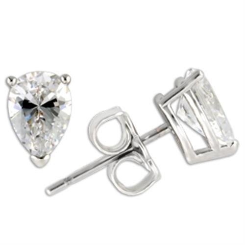 0W164 - Rhodium 925 Sterling Silver Earrings with AAA Grade CZ in Clear