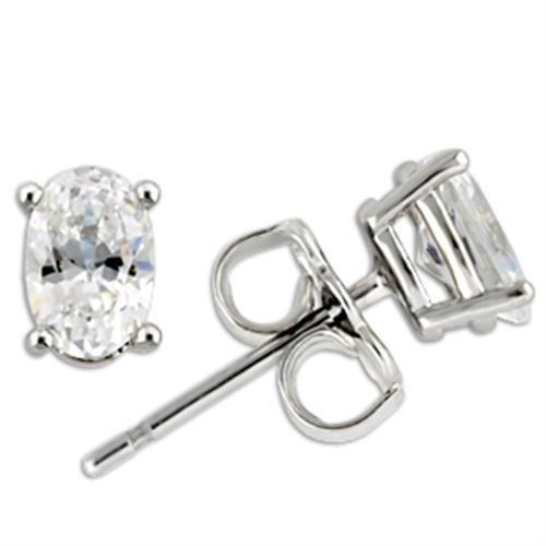 0W174 - Rhodium 925 Sterling Silver Earrings with AAA Grade CZ in Clear