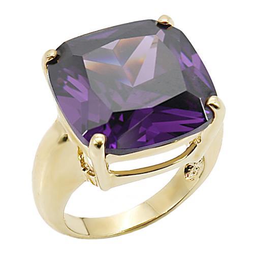 0W256 - Gold Brass Ring with AAA Grade CZ in Amethyst