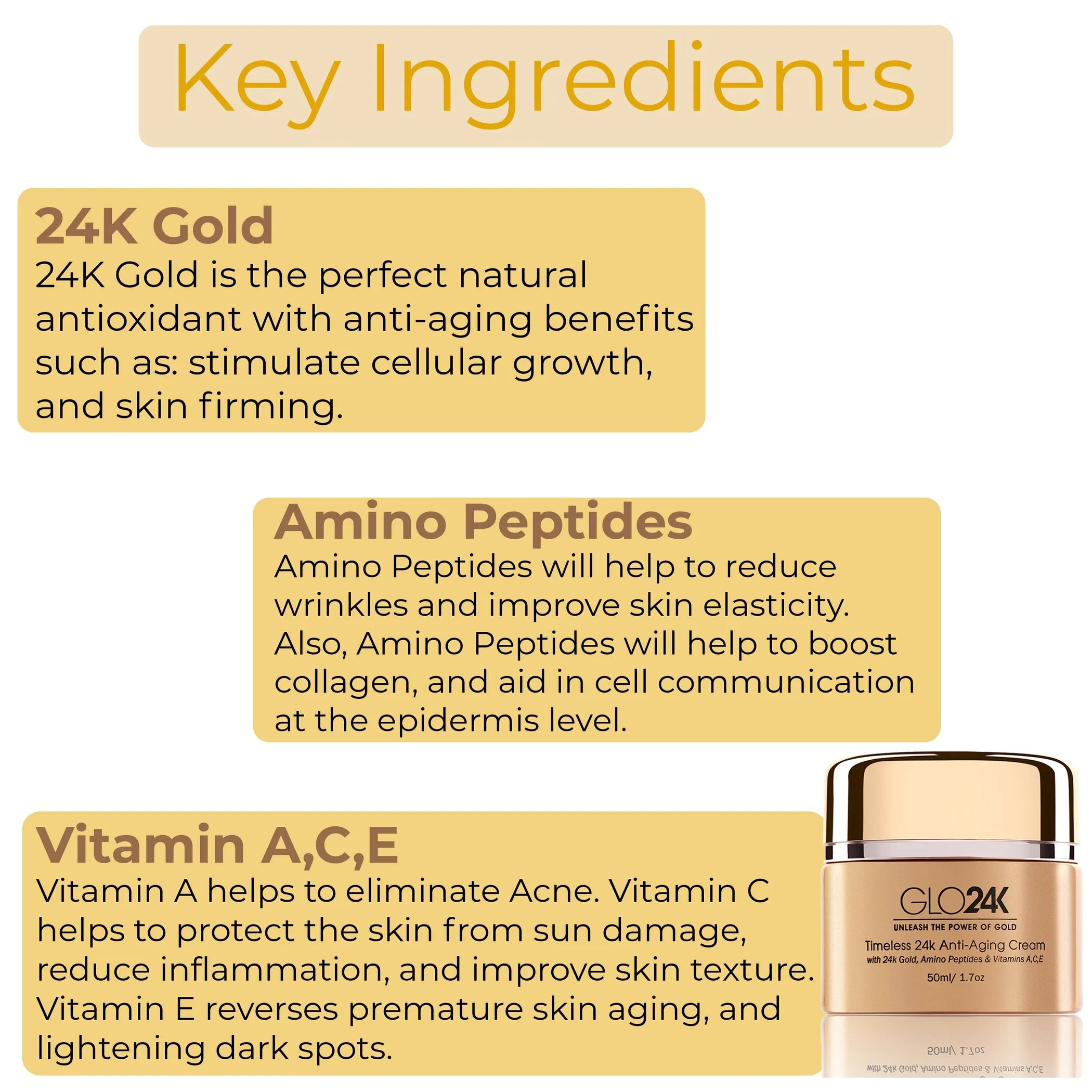 Timeless 24k Anti-Aging Cream with 24k Gold, Amino Peptides & Vitamins A, C, E