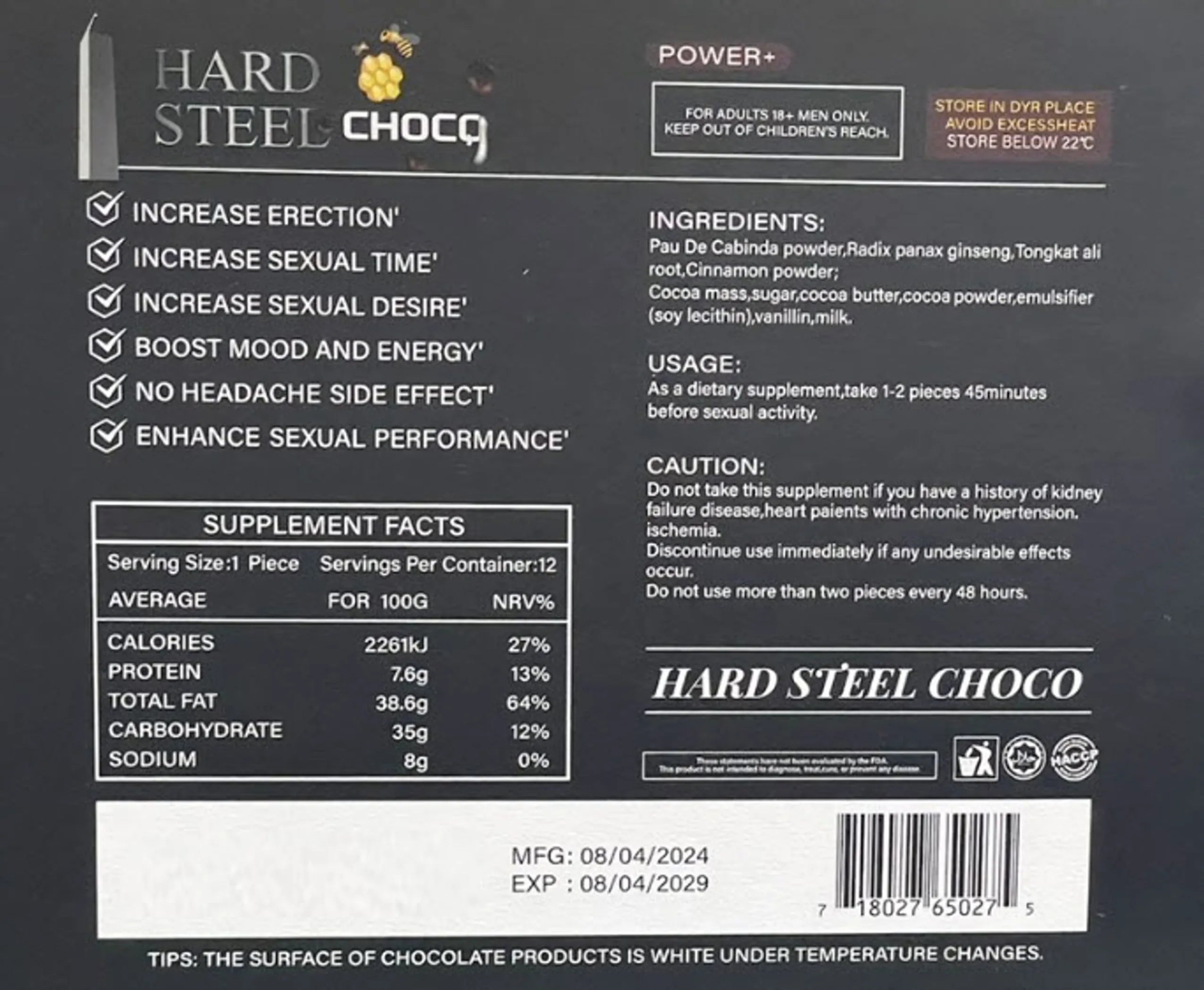 Hard Steel Sexual Enhancement Chocolate