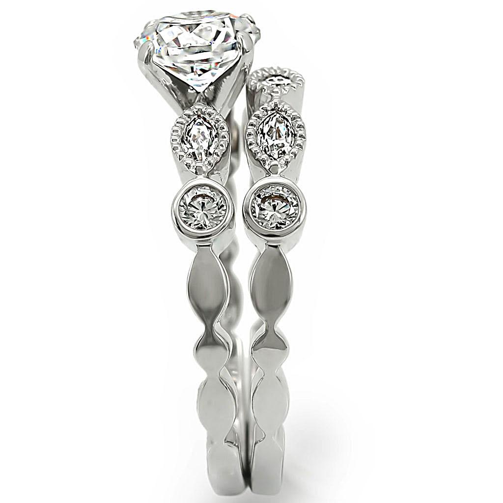 1W006 - Rhodium Brass Ring with AAA Grade CZ in Clear