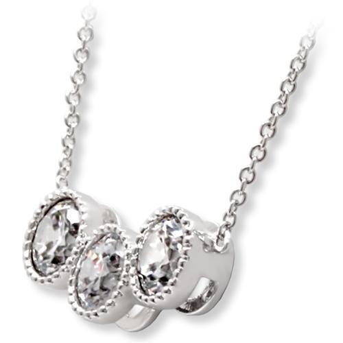 1W111 - Rhodium Brass Chain Pendant with AAA Grade CZ in Clear