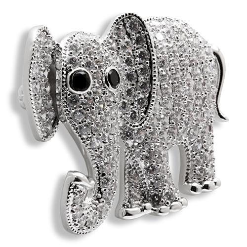 1W125 - Imitation Rhodium Brass Brooches with AAA Grade CZ in Black Diamond