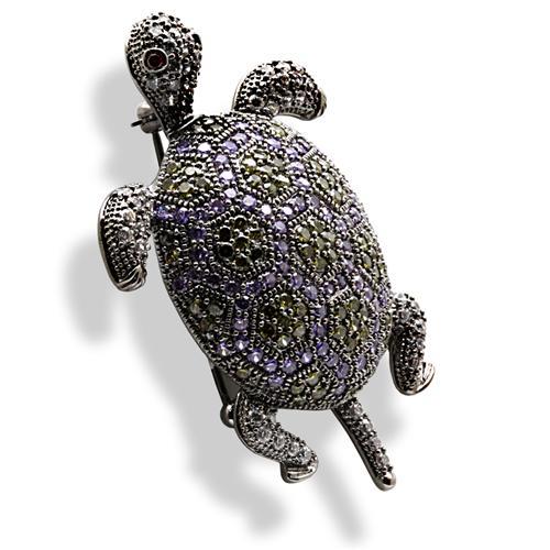 1W127 - Ruthenium Brass Brooches with AAA Grade CZ in Multi Color
