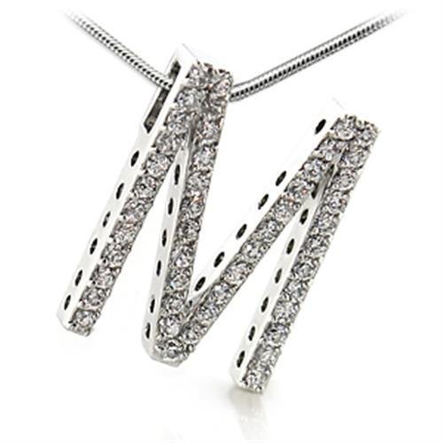 21613 - Rhodium Brass Pendant with AAA Grade CZ in Clear