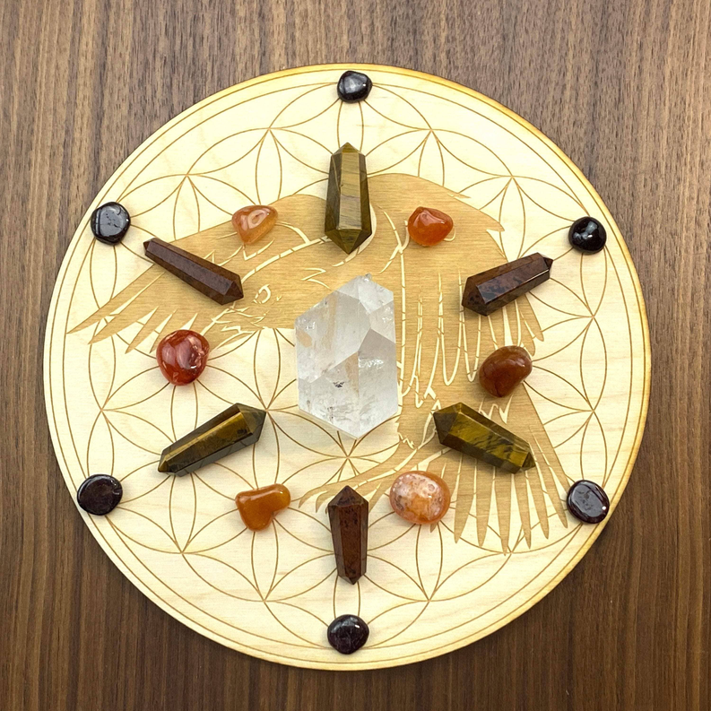 Raven Flower of Life Crystal Grid