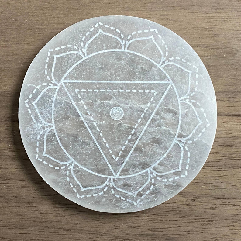 Engraved Selenite Chakra Symbols Discs