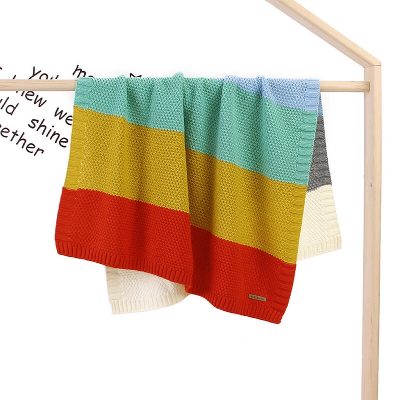 Kids Logo Patched Design Colorful Contrast Pattern Knittted Blanket