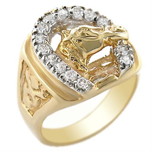 2W054 - Gold+Rhodium Brass Ring with AAA Grade CZ in Clear