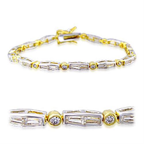 32004 - Gold+Rhodium Brass Bracelet with AAA Grade CZ in Clear