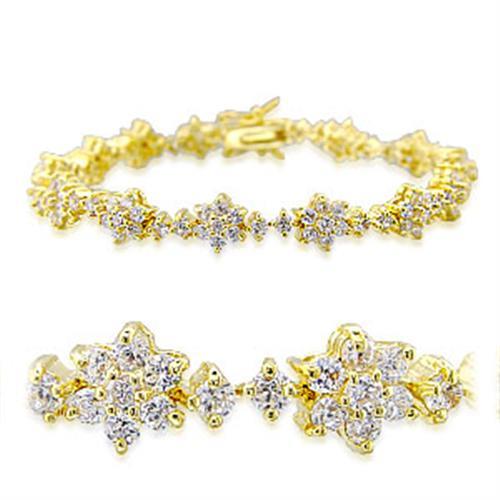 32009 - Gold Brass Bracelet with AAA Grade CZ in Clear