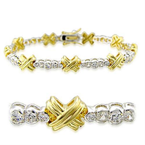 32011 - Gold+Rhodium Brass Bracelet with AAA Grade CZ in Clear