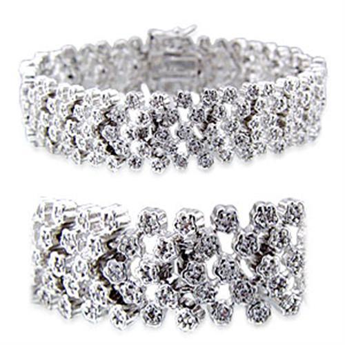 32019 - Rhodium Brass Bracelet with AAA Grade CZ in Clear
