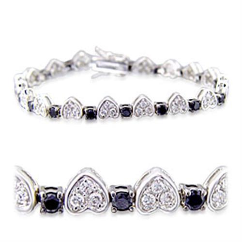 32022 - Rhodium + Ruthenium Brass Bracelet with AAA Grade CZ in Jet