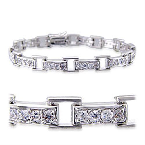 32023 - Rhodium Brass Bracelet with AAA Grade CZ in Clear