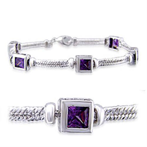 32025 - Rhodium Brass Bracelet with AAA Grade CZ in Amethyst