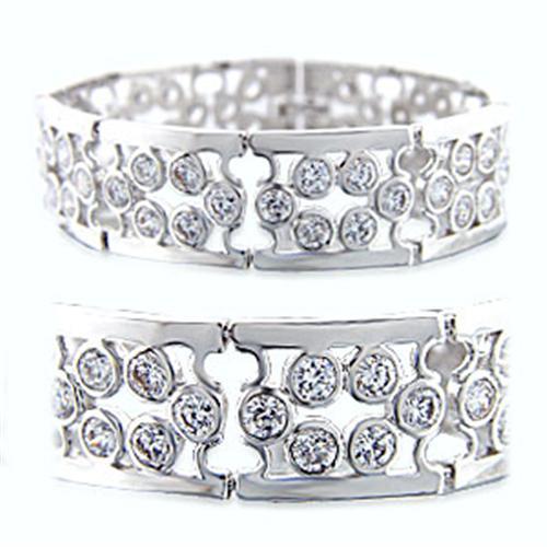 36702 - Rhodium Brass Bracelet with AAA Grade CZ in Clear