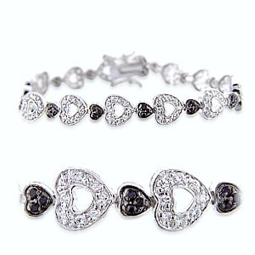 36705 - Rhodium + Ruthenium Brass Bracelet with AAA Grade CZ in Jet
