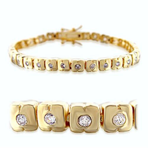 36711 - Gold Brass Bracelet with AAA Grade CZ in Clear