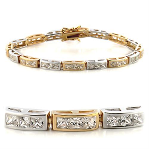 36712 - Gold+Rhodium Brass Bracelet with AAA Grade CZ in Clear