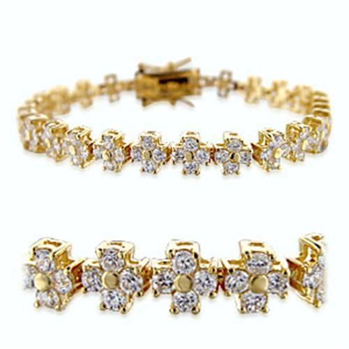 36714 - Gold Brass Bracelet with AAA Grade CZ in Clear