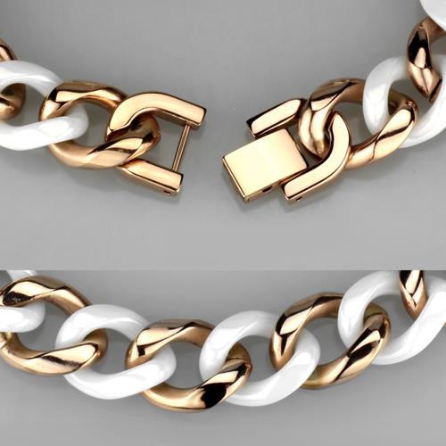 3W1001 - IP Rose Gold(Ion Plating) Stainless Steel Bracelet with Ceramic in White