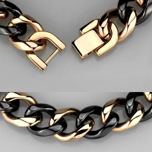 3W1002 - IP Rose Gold(Ion Plating) Stainless Steel Bracelet with Ceramic in Jet