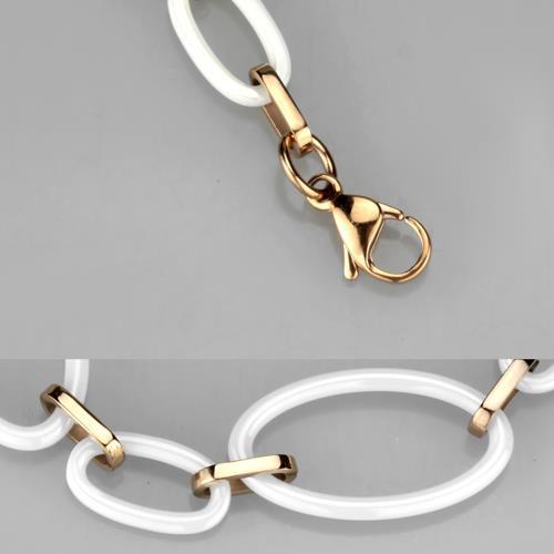 3W1004 - IP Rose Gold(Ion Plating) Stainless Steel Bracelet with Ceramic in White
