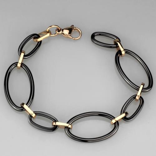 3W1005 - IP Rose Gold(Ion Plating) Stainless Steel Bracelet with Ceramic in Jet