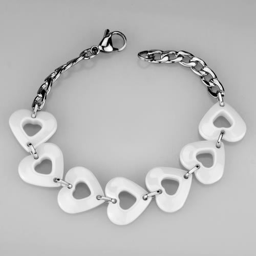3W1006 - High polished (no plating) Stainless Steel Bracelet with Ceramic in White
