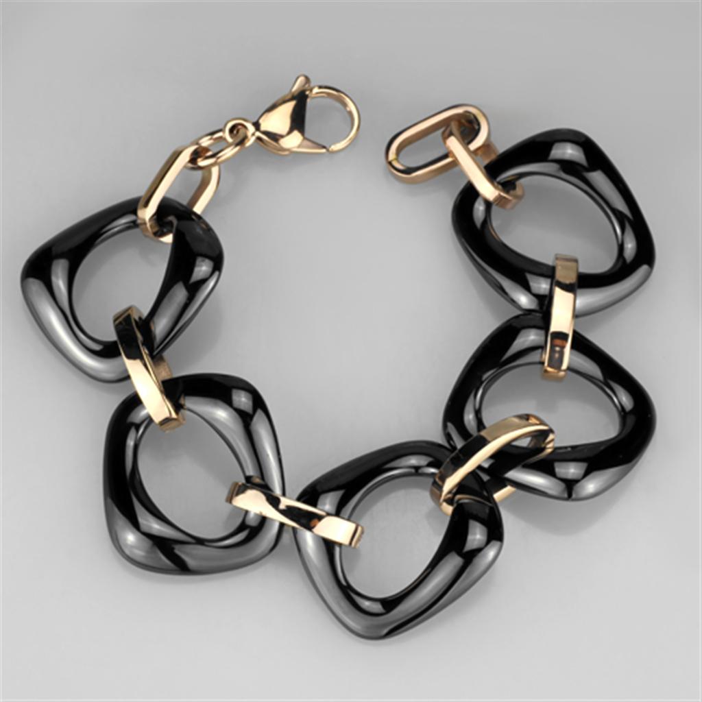 3W1011 - IP Rose Gold(Ion Plating) Stainless Steel Bracelet with Ceramic in Jet