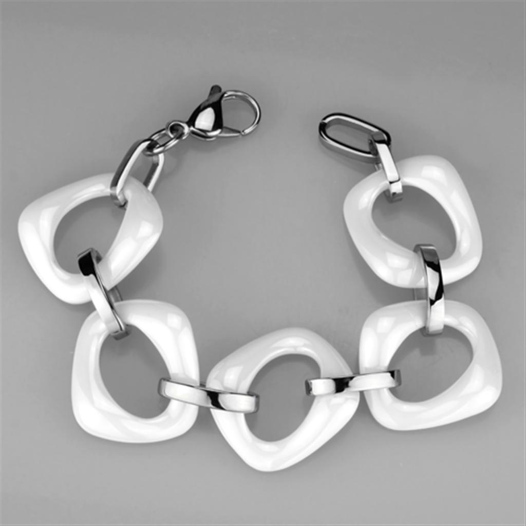 3W1012 - High polished (no plating) Stainless Steel Bracelet with Ceramic in White