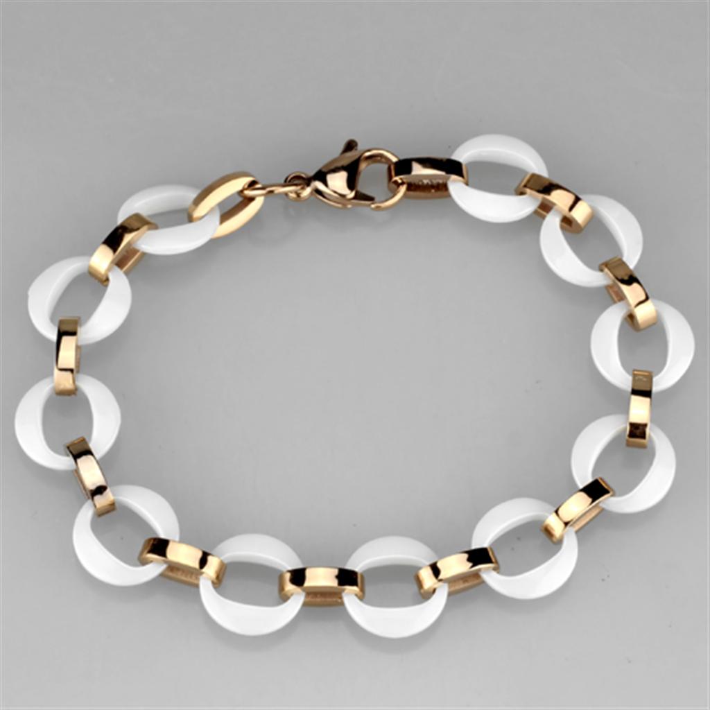 3W1015 - IP Rose Gold(Ion Plating) Stainless Steel Bracelet with Ceramic in White