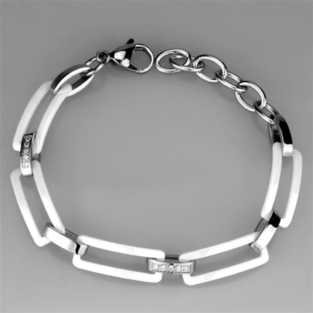 3W1016 - High polished (no plating) Stainless Steel Bracelet with Ceramic in White