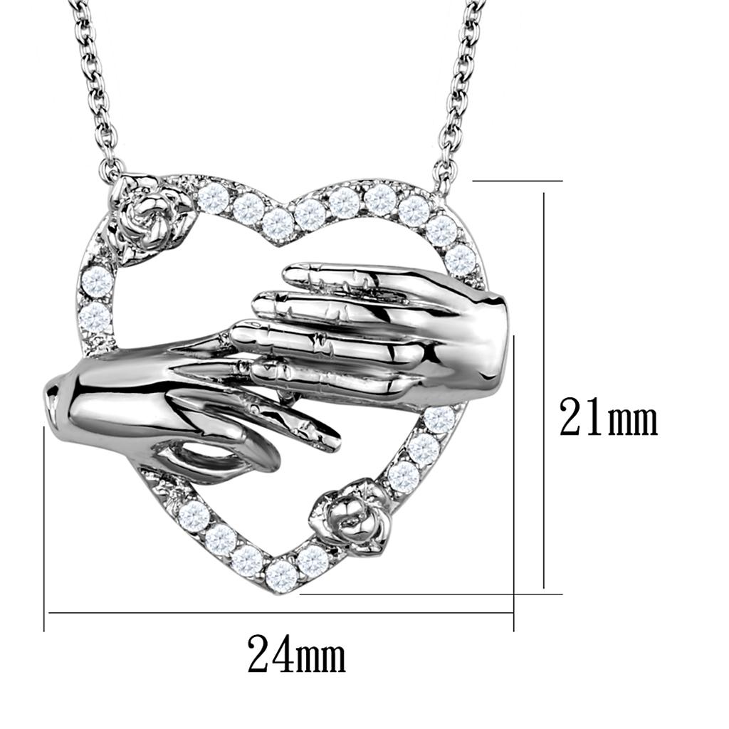 3W1034 - Rhodium Brass Chain Pendant with AAA Grade CZ in Clear