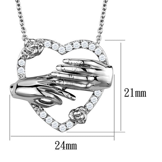 3W1034 - Rhodium Brass Chain Pendant with AAA Grade CZ in Clear