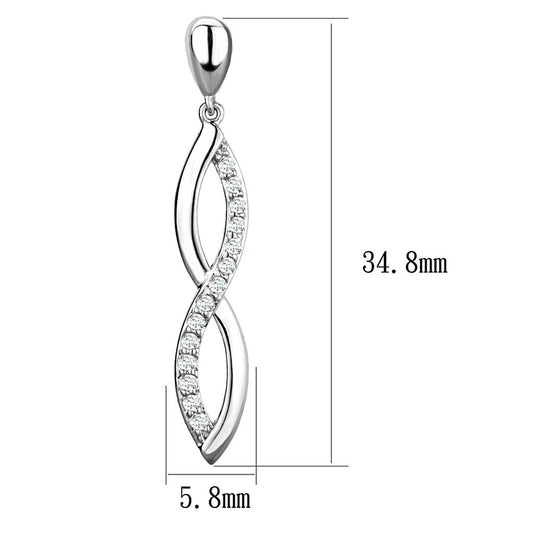 3W1045 - Rhodium Brass Earrings with AAA Grade CZ in Clear