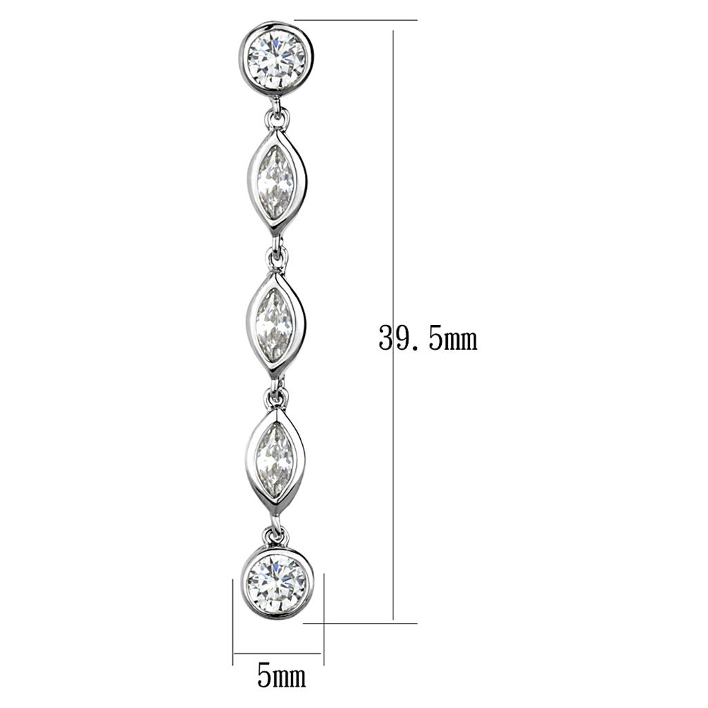 3W1049 - Rhodium Brass Earrings with AAA Grade CZ in Clear