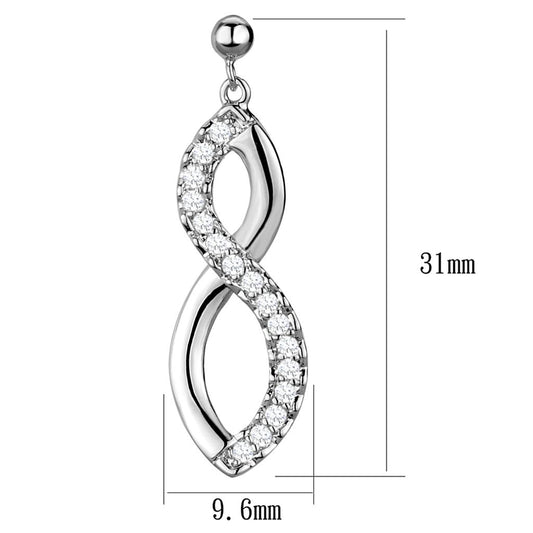 3W1055 - Rhodium Brass Earrings with AAA Grade CZ in Clear