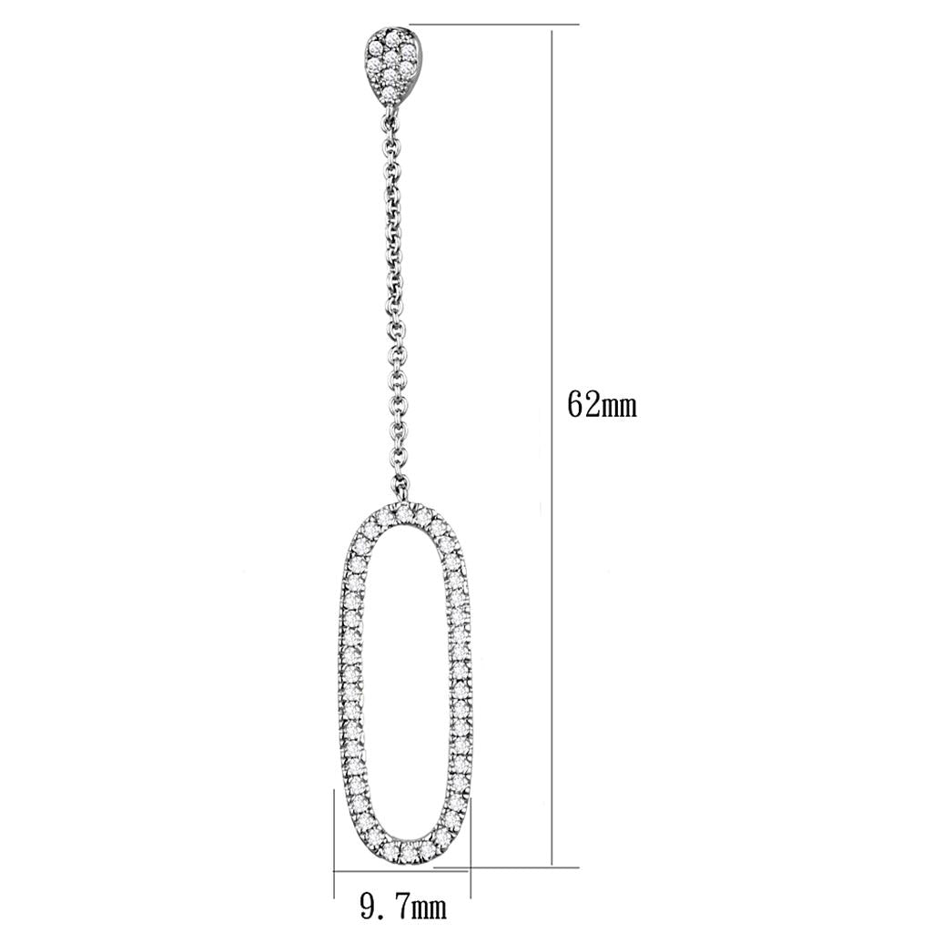 3W1058 - Rhodium Brass Earrings with AAA Grade CZ in Clear