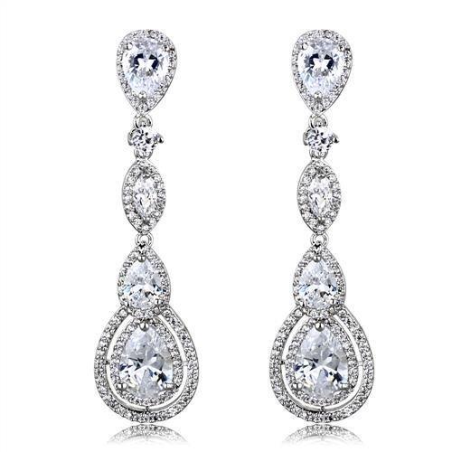 3W1093 - Rhodium Brass Jewelry Sets with AAA Grade CZ in Clear