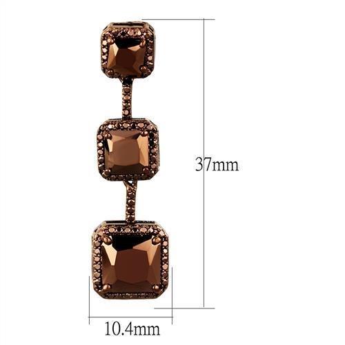 3W1108 - IP Coffee light Brass Earrings with AAA Grade CZ in Light Coffee