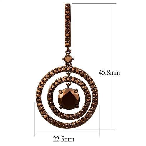 3W1109 - IP Coffee light Brass Earrings with AAA Grade CZ in Light Coffee